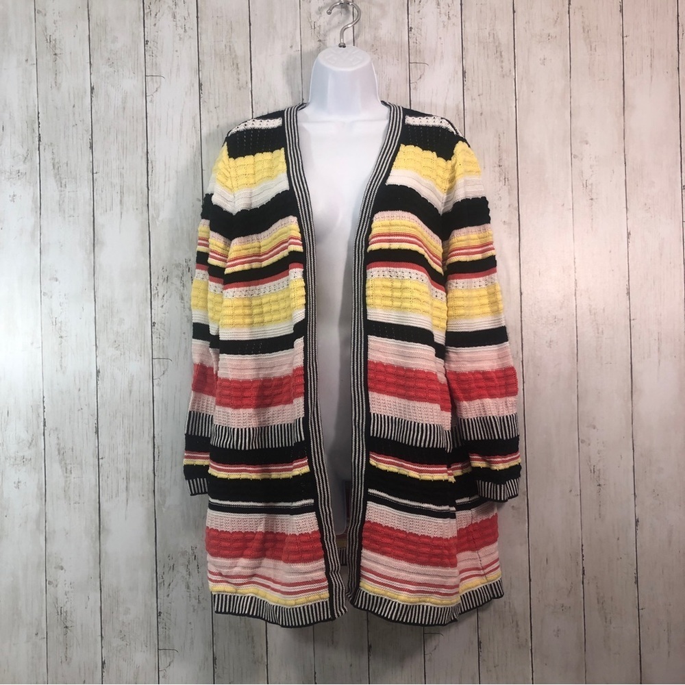 CJ Banks Multicolored Stripe Long Cardigan 1X